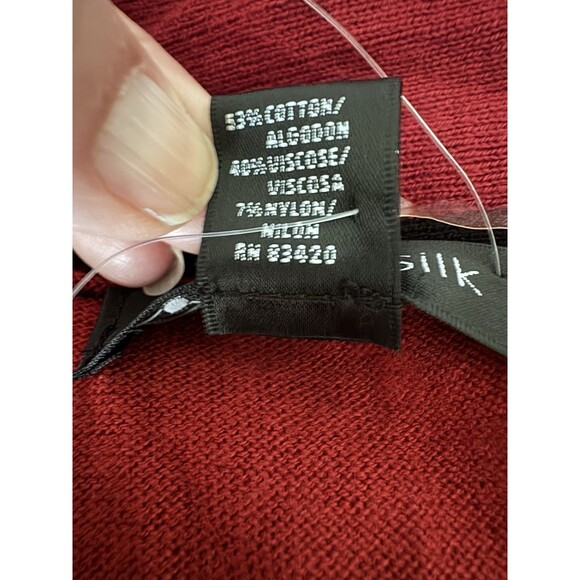 August Silk Open Knit Cardigan Sweater Black & Ginger w/ Attached Scarf Tie Sz M - Picture 7 of 8